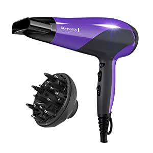 Remington D3190 Ionic Conditioning Hair Dryer for Frizz Free Styling with Diffuser and Concentrator Attachments, 2200 W, Purple
