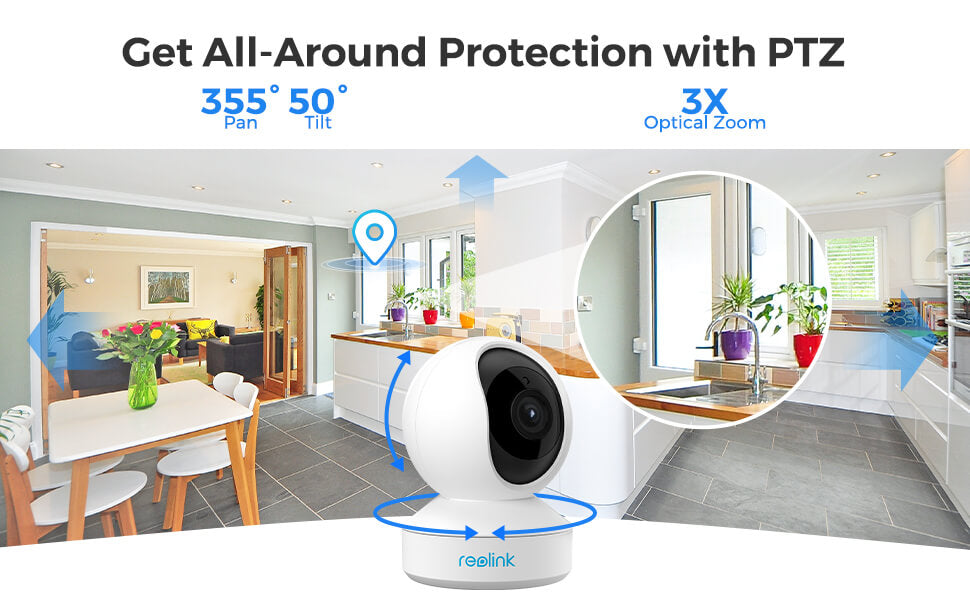 Reolink 5MP PTZ Indoor WiFi Security Camera, 2.4GHz 5GHz Dual-Band WiFi, 3X Optical Zoom WiFi CCTV Camera, Pan Tilt Zoom for Elder Pet Baby, 2 Way Audio, Remote Viewing, with SD Card Slot, E1 Zoom