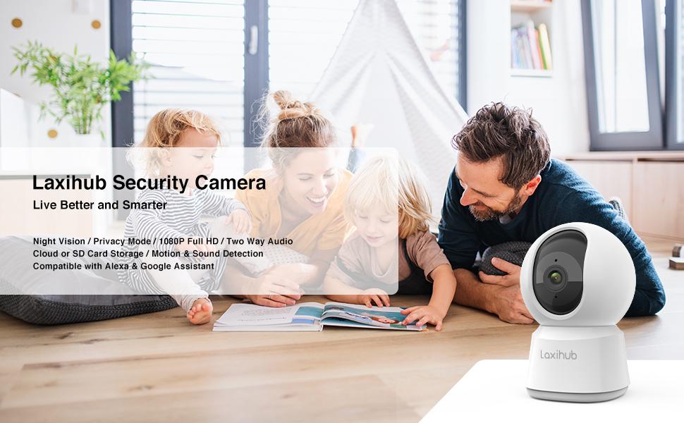 WiFi Home Camera Laxihub Baby/Dog/Cat/Pet Camera with App, Indoor Security Camera 1080P, Night Vision 2-Way Audio Motion Sound Detection Works with Alexa & Google Assistant
