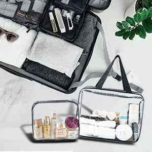 Clear Makeup Bags, APREUTY TSA Approved 5Pcs Cosmetic Makeup Bags Set Waterproof Clear PVC with Zipper Handle Portable Travel Luggage Pouch Airport Airline Vacation Organization Christmas Gifts