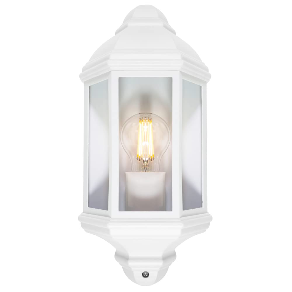 Traditional Outdoor Matt White Cast Aluminium Flush Wall Lantern Light Fitting by Happy Homewares