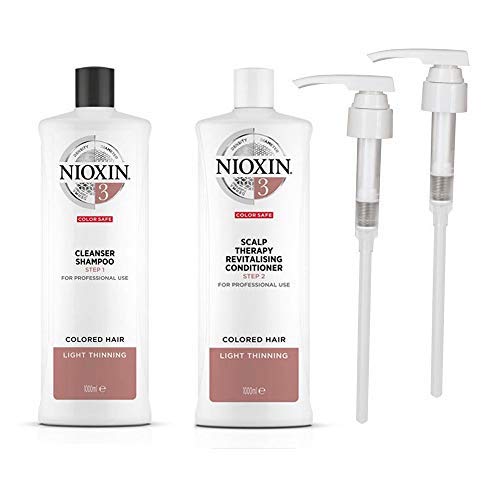 Nioxin System 3 Cleanser Shampoo & Scalp Revitaliser Conditioner Duo Litre Pack + Pumps