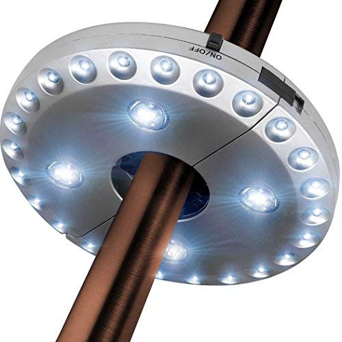 Txian Cordless 28 LED Umbrella Lights 3 Level Dimming Parasol LED Light Umbrella Pole Patio Tents Lighting Pure White Light Campsite Hanging Lamp