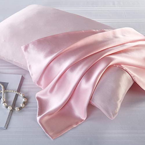 FLCA 100% Mulberry Silk Pillowcase for Hair and Skin,Both Side Mulberry Silk, 1pc (Pink, Standard 50x75cm)