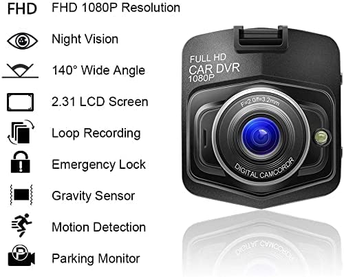 Professional 1080P Dash Cam, Dashcam for Car Dashboard Camera Video Recorder with Super Night Vision, Built in G-Sensor, Loop Recording,Parking Monitor and Motion Detection