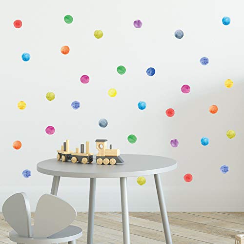 T-YU 60PCS Colourful Watercolour Dots Nursery Wall Art Stickers, Kids Wall Stickers for Bedrooms for Girls for BoysLiving Room Dots Wall Stickers