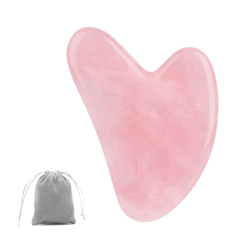 Bounabay Rose Quartz Gua Sha Massage Tool with Gift Bag, Top Sheerness Natural Jade Massage Stone for Facial Body Skincare, SPA Acupuncture Therapy Trigger Point Treatment Caring Pink Heart Shape