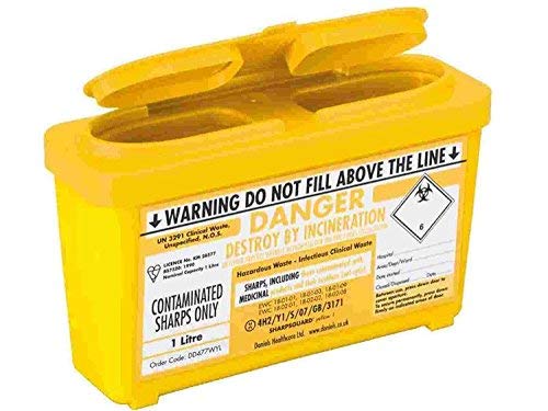 Sharpsguard Bin, 1 Litre, Yellow, Pack of 2