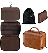 Elviros Water-Resistant Leather Toiletry Bag for Men Large Double-Layer Travel Wash Bag Shaving Dopp Kit Bathroom Gym Toiletries Makeup Organizer with Free Wet Dry Bag (Chocolate-Medium)