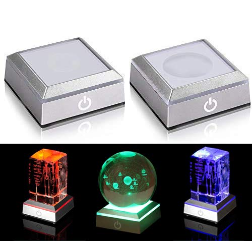 2 Pack 6 Colors LED Light Base Show Stand Display Plate with Sensitive Touch Switch for 3D Laser Crystal Glass Art