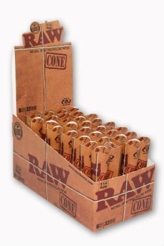 Raw Rolling Paper Cone 1 1/4 Full Box of 32 Packs 192 Cones