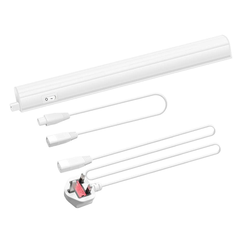 Connectible T5 5W LED Kitchen Under Cabinet Lamp Under Cupboard Light Tube Neutral White 4000K Length 313MM with British Power Plug Replace T5 Fluorescent Light Fixture Pack of 1 Lamp by ENUOTEK