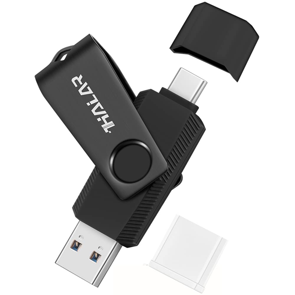 THKAILAR USB Flash Drive 64GB 3.0 USB C Memory Stick Thumb Drive 2 in 1 Pen Drive External Data Storage Stick for Smartphone/Computer/Tablet/Laptop(Black)