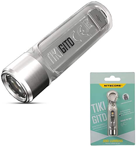 Nitecore Tiki GITD - Mini Torch - Phosphorescent - Rechargeable 300 Lumen - LED with Ultraviolet Light - Torch - Waterproof Key Ring - IP66 NCTIKIGITD - Grey
