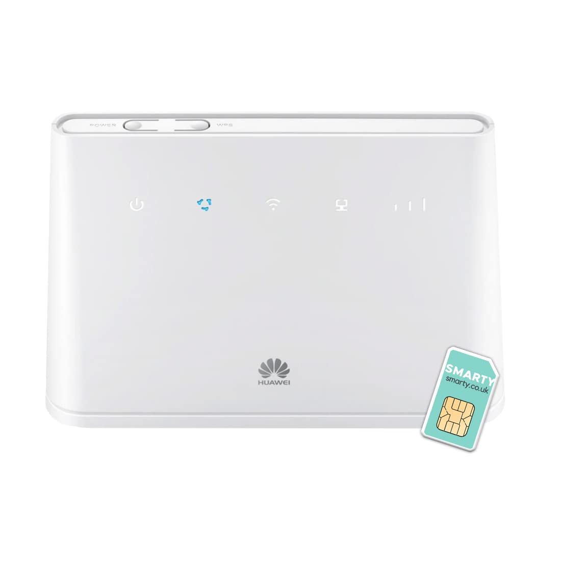 Huawei B311 2020, CAT 4, 4G/ LTE 150 Mbps Mobile Wi-Fi Router, Unlocked to All Networks- Genuine UK Warranty STOCK (Non Network Logo) with FREE SMARTY SIM Card- White B311-221