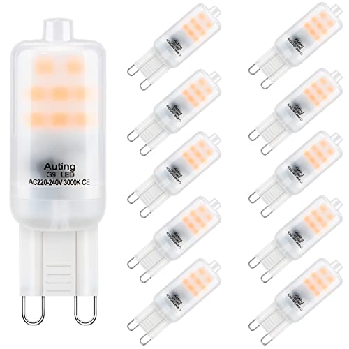 G9 2W LED Lamp, 140-200 Lumens, 3000k Warm White No Flickering LED Bulbs, Non Dimmable 360 Degrees Angle, Replacement 20W G9 Halogen Bulb, 10 Pack [Energy Class F]