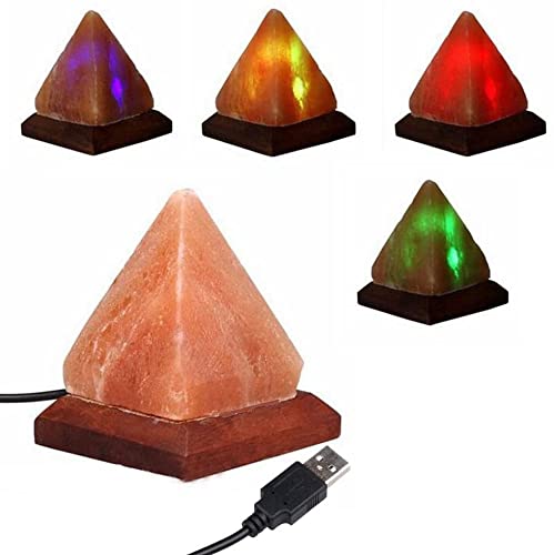 Klass Pyramid Shape USB Salt Lamp Natural Himalayan Salt Lamps containing Pink Rock Salt Healing Crystals Certified Electric Fitting Ideal for Bedside Lamps, Home Decor, Night Light & Gifts