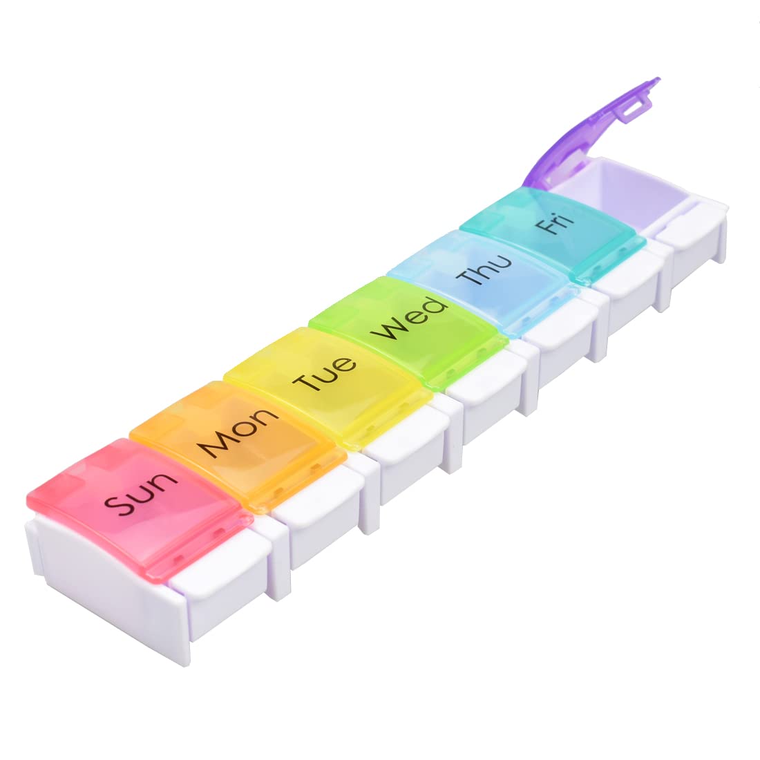 Pill Box Organiser 7 Day One Time a Day Pill Dispenser Storage Case for Medication, Supplements, Vitamins and Cod Liver Oil Colourful