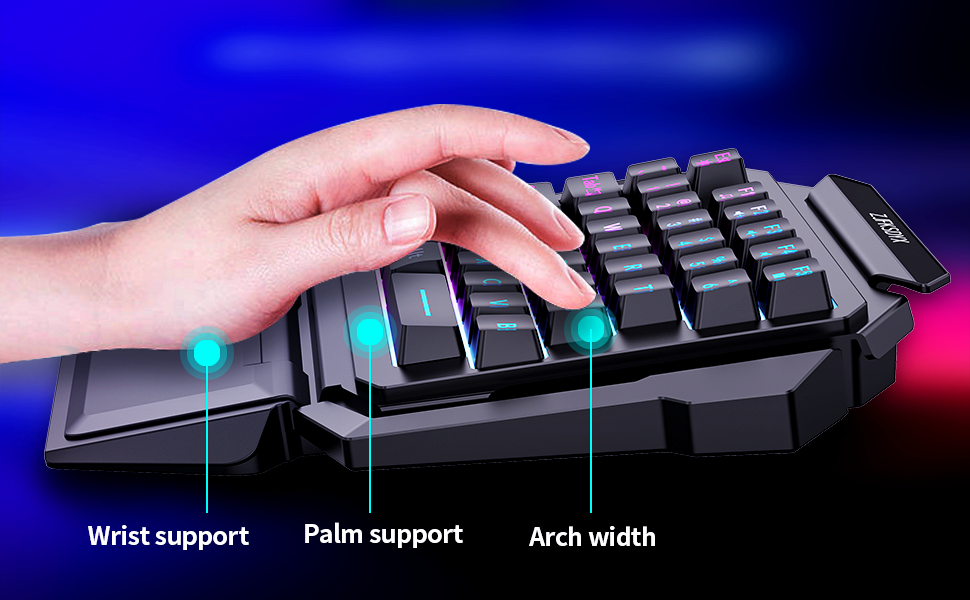 One Handed Gaming Keyboard Mini Wired RGB Backlit Half Keyboard, Mechanical Feel, Support Wrist Rest Suitable for Professional Gamers