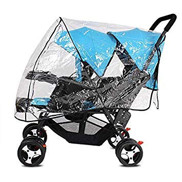Universal Stroller Raincover Twins Strollers Double Tandem Baby Stroller Transparent PVC rain Cover for Pushchair Pram Buggy Rainproof Windproof Rain Cover with Canopy