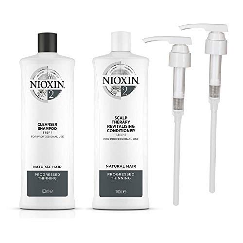 Nioxin System 2 Cleanser Shampoo & Scalp Revitaliser Conditioner Duo Litre Pack + Pumps