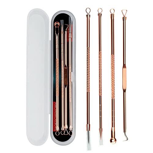 4Pcs Blackhead Remover Kit, Extractor Remover Set Professional Stainless Steel Pimple Popper Tool Treatment for Blackhead Acne Comedone (Rose Gold)
