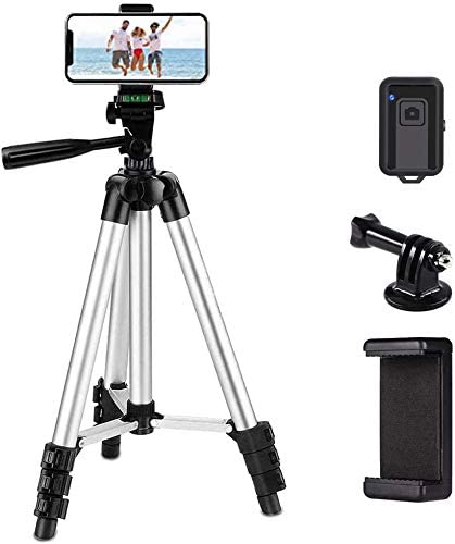 Phone Tripod,LINKCOOL 42" Aluminum Lightweight Portable Camera Tripod for Iphone/Samsung/Smartphone/Action Camera/DSLR Camera with Phone Holder & Wireless Bluetooth Control Remote - Silver
