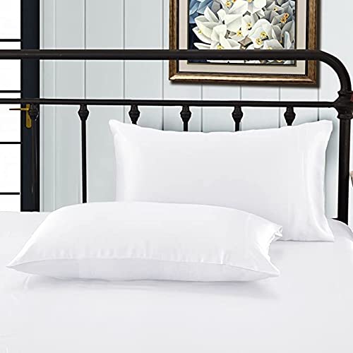 Bestow - 100% Pure Mulberry Silk Pillowcase for Hair and Skin Health - 22 Momme Grade 6A silk Bed Pillow cases, 1Piece White Silk Pillow case, Hypoallergenic, Tangle-free, Hidden Zipper (Size 50x75cm)