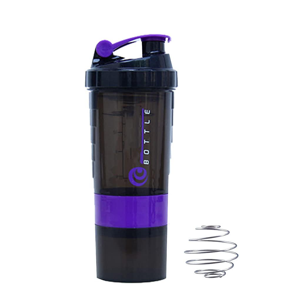 Nutritional Protein Shaker Bottle with Protein Shaker Ball and Leak-Proof Cover, Perfect Partner for Sports and Fitness (Purple)