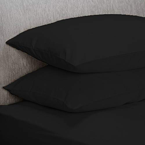 M Fabrics Poly-Cotton Plain Dyed Housewife Pillowcase Pair - Easy Care, Machine Washable - Available in 25 Colours - Pillow Case Pair 50x75cm (Black)