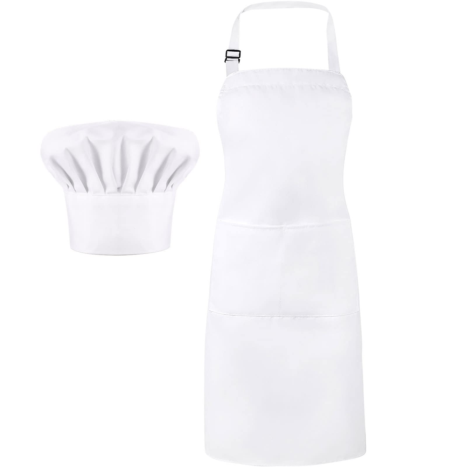 2 Pieces Chef Hat and Aprons Fabric Chef's Cooking Women Apron for Christmas Holiday (White-Black Plaid)