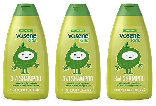 THREE PACKS of Vosene Kids 3 in 1 Conditioning Shampoo Head Lice Repellent, Clear