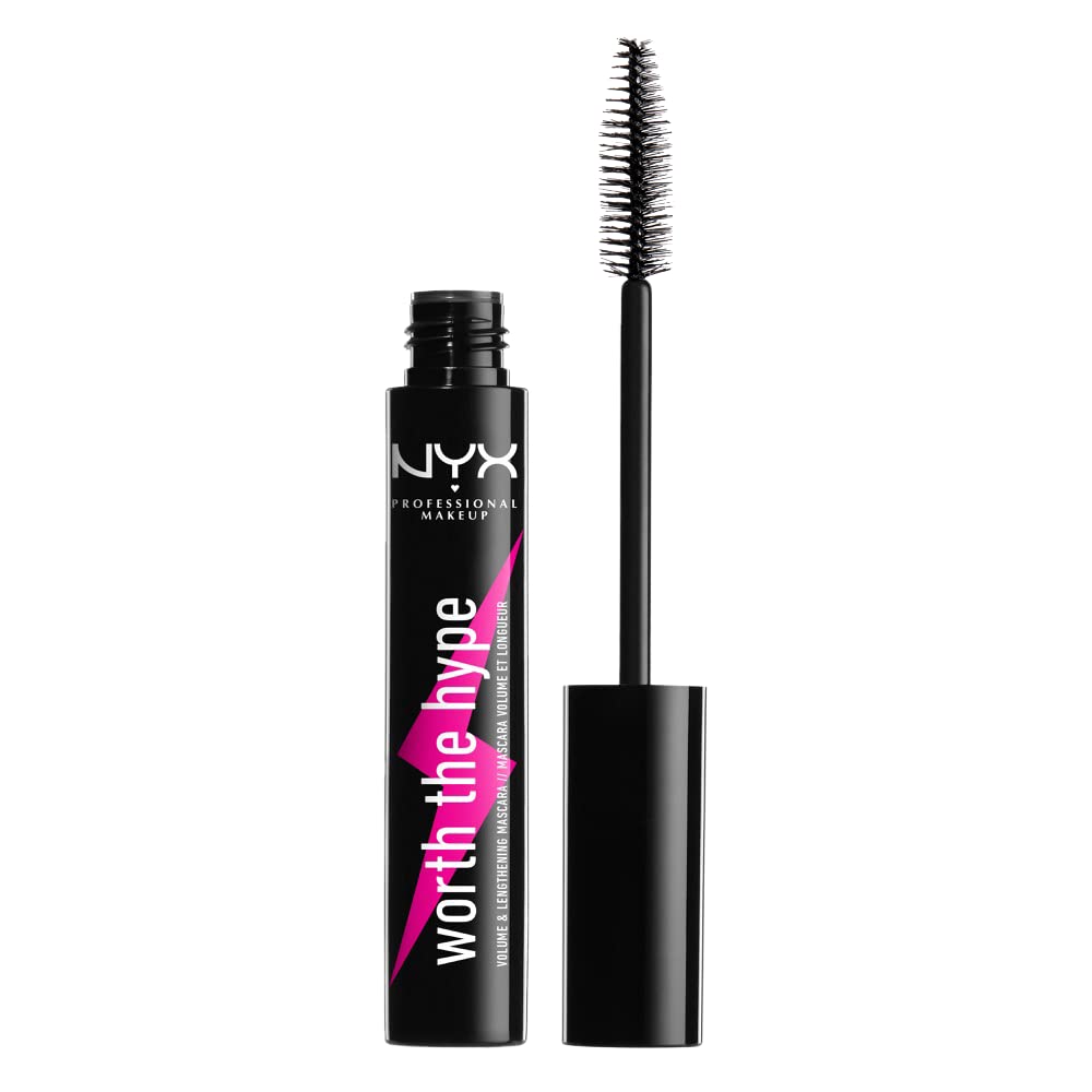 NYX Professional Makeup Worth the Hype Mascara, Volumizing and Lengthening, Tapered Brush Reaches All Lashes, Jojoba Oil, Shade: Black