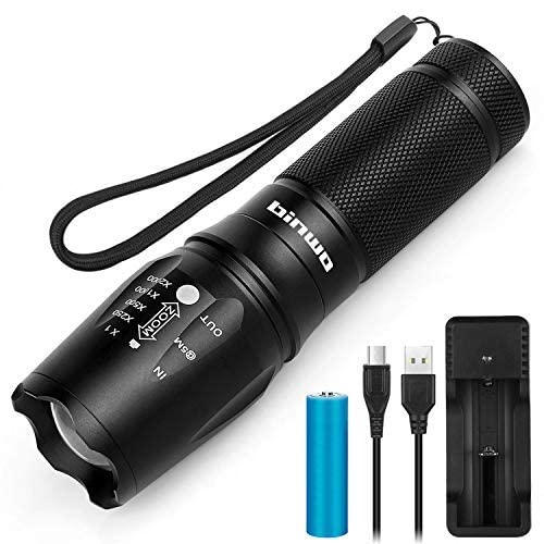 Led Torch, BINWO High Power Rechargeable Torches Super Bright 2500 Lumen, 5 Modes Zoomable Waterproof Tactical Flashlight with 18650 Battery & USB Charger for Outdoor, Camping, Hiking