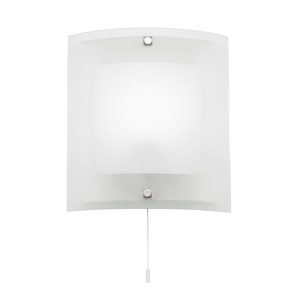 Blaire Modern Clear & Frosted Glass Curved E14 LED Compatible Wall Light with Pull Cord Switch