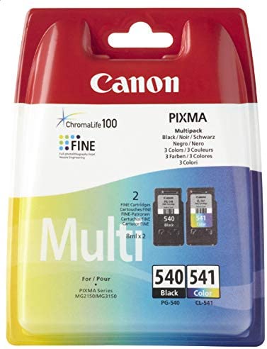 Canon PG-540 + CL-541 Multipack Ink Cartridges Black/Colour (Cyan/Magenta/Yellow) for PIXMA MG2250, MG3150, MG3250, MG3510, MG3550, MG4250, MX395, MX455, MX475, MX525, MX535