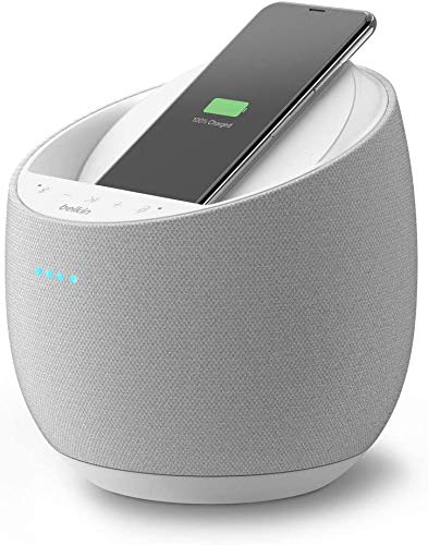 Belkin SoundForm Elite Hi-Fi Smart Speaker + Wireless Charger (Alexa, Bluetooth Speaker, AirPlay2, Devialet Acoustics) – White