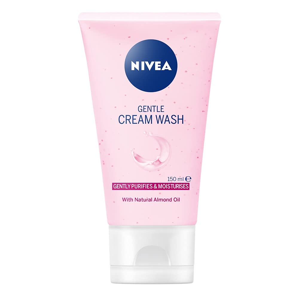 NIVEA Gentle Face Cleansing Cream Wash for Dry & Sensitive Skin (150 ml), Sensitive Exfoliating Face Wash, Gentle and Caring Face Wash, Cleanser with Almond Oil