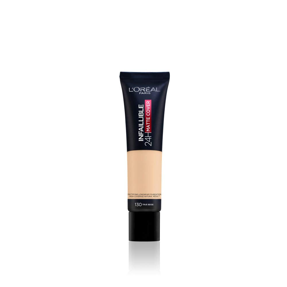 L'Oreal Paris Foundation, Infallible Matte Cover 24hour 130 True Beige, Sweat-proof, Heat-proof, Transfer-proof and Water-proof, SPF 18, 30 ml