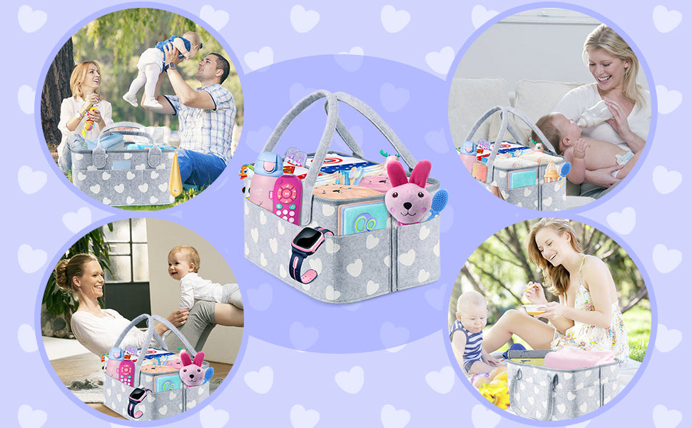 BOENFU Baby Diaper Caddy Nappy Organisers Nursery Storage Nappy Caddy Tote Newborn Shower Gift Basket Portable Car Travel Organizer with Detachable Divider and 10 Invisible Pockets for Mom Kids