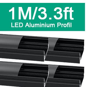 Jirvyuk LED Aluminum Channel, 10 Pack 1m/3.3ft Led Diffuser Strip and Profile for LED Strip Lights with Black Cover, End Caps and Metal Mounting Clips - (U Shape)
