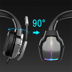 Gaming Headset for PS4 Xbox One Gaming Headphones with Mic Surround Sound 4 RGB LED Light Modes 90 Degrees Rotating Soft Earmuffs for PC PS5 Mac Laptop Mobile Switch