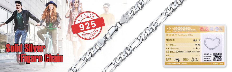 PROSTEEL Mens Solid Silver Figaro Chain Necklace,14/18/20/22/24/26/28/30 inches-(Send Gift Box)