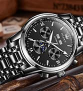 OLEVS Automatic Watches for Men Slef-Wind Mechanical Luxury Classic Moon Phase Stainless Steel Waterproof Luminous Wrist Watch