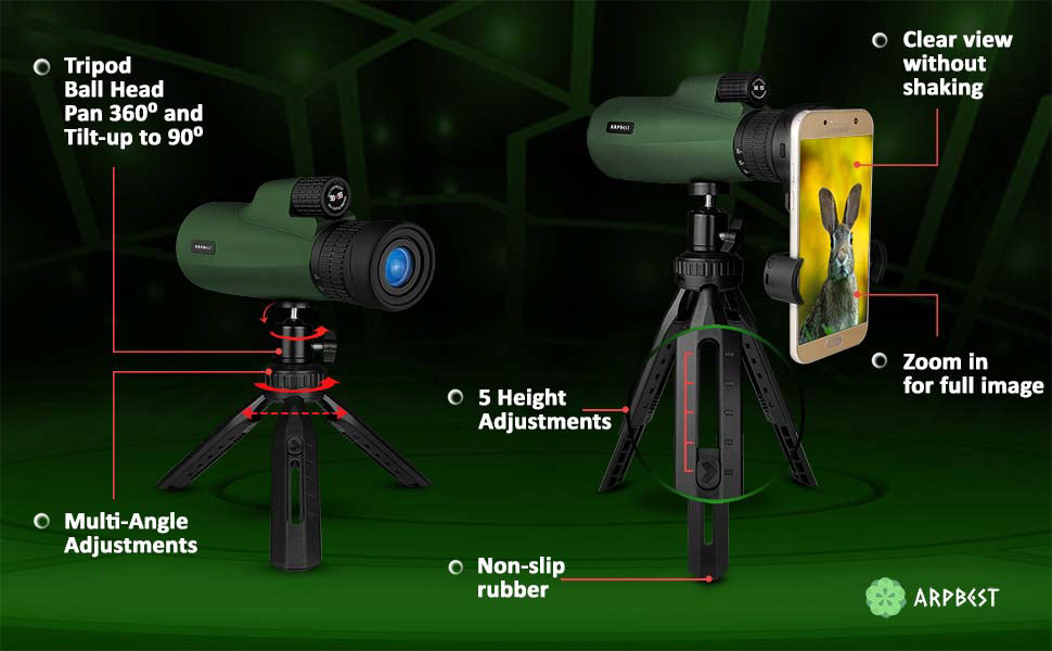 ARPBEST 30X55 High Definition Monocular Telescope with Smartphone Holder & Tripod - FMC Lens & BAK4 Prism - Monocular Telescope HD with Zoom Focus for Wildlife Bird Watching Hiking Camping