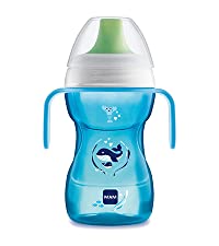 MAM Learn to Drink Cup, Bottle Handles and Soother, 6+ Months Baby Cup with Removable Handles, Baby Feeding Accessories, 190 ml, Blue (Designs May Vary)