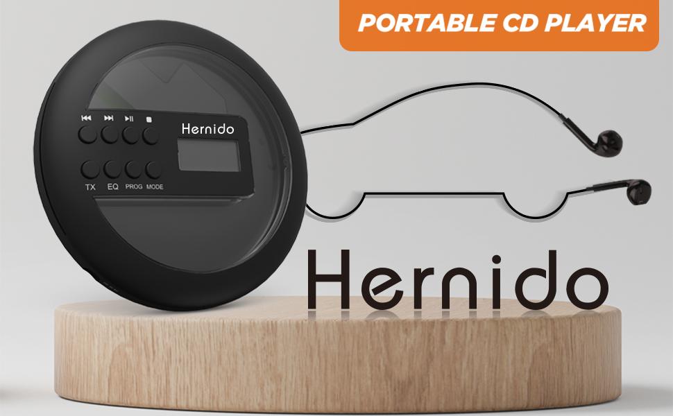 Hernido Portable CD Player for Car, Compact Disc Personal CD Player with FM Transmitter, USB Rechargeable CD Player with Headphones, Shockproof/Resume Playback Walkman CD Player