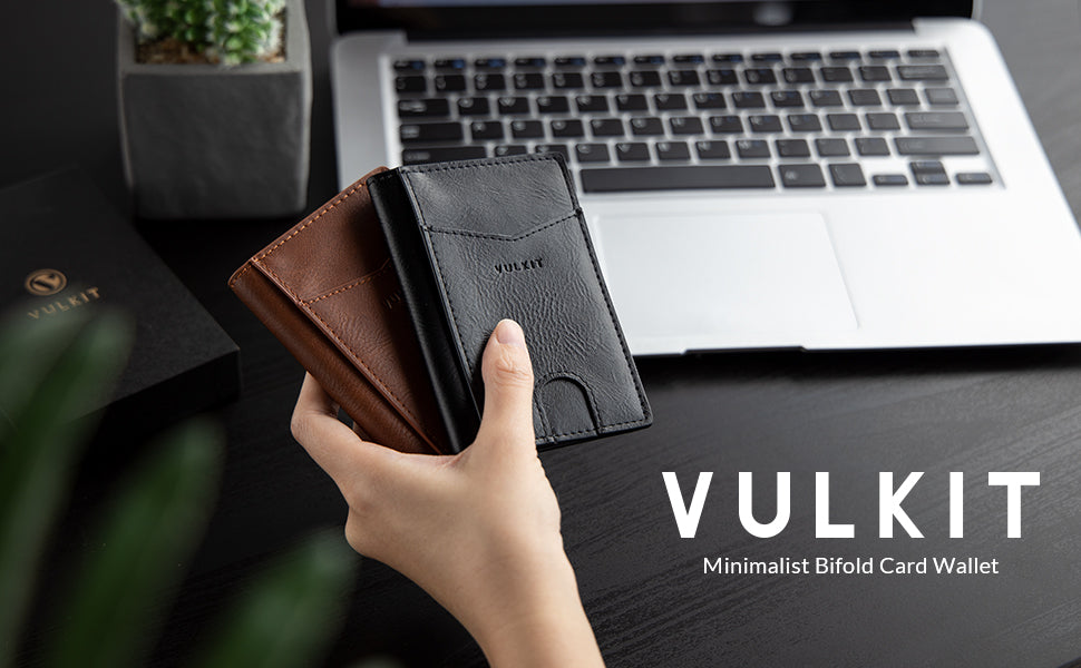 VULKIT Credit Card Holder RFID Blocking Slim Leather Wallet Anti Scan Bank Card Holder Quick Access with 10 Slots (Cross Navy)