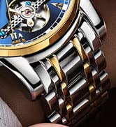 Men's Automatic Watch with Stainless Steel Band Big Face Skeleton Self Winding Analog Watch for Men Luxury Day Date Waterproof Luminous Tourbillon Watch Gifts for His