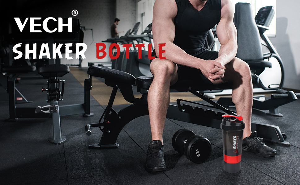 UFIT Protein Shaker Bottle - Sports Water Bottle - Non Slip 3 Layer Twist Off 3oz Cups with Pill Tray - Leak Proof Shake Bottle Mixer- Protein Powder 16 oz Shake Cup with Storage (Black)